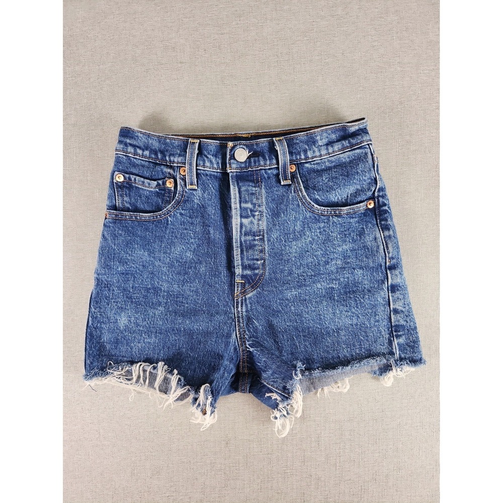 Levi's Womens 26 Premium Ribcage Cut Off Jean Shorts Button Fly Blue 77879-0030